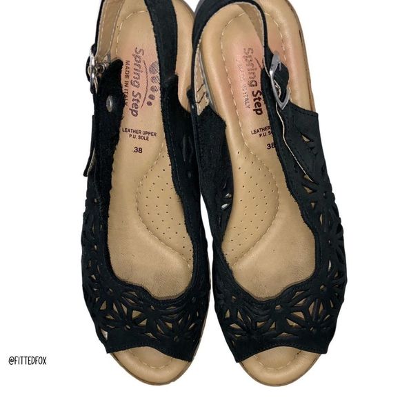 SPRING STEP WOMENS SLING BACK 1.75” WEDGE HEEL | SOFT LEATHER | BLACK | SZ 38 - Picture 4 of 6